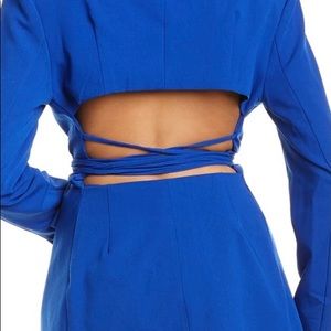 Danielle Bernstein for WeWoreWhat blue cut out blazer